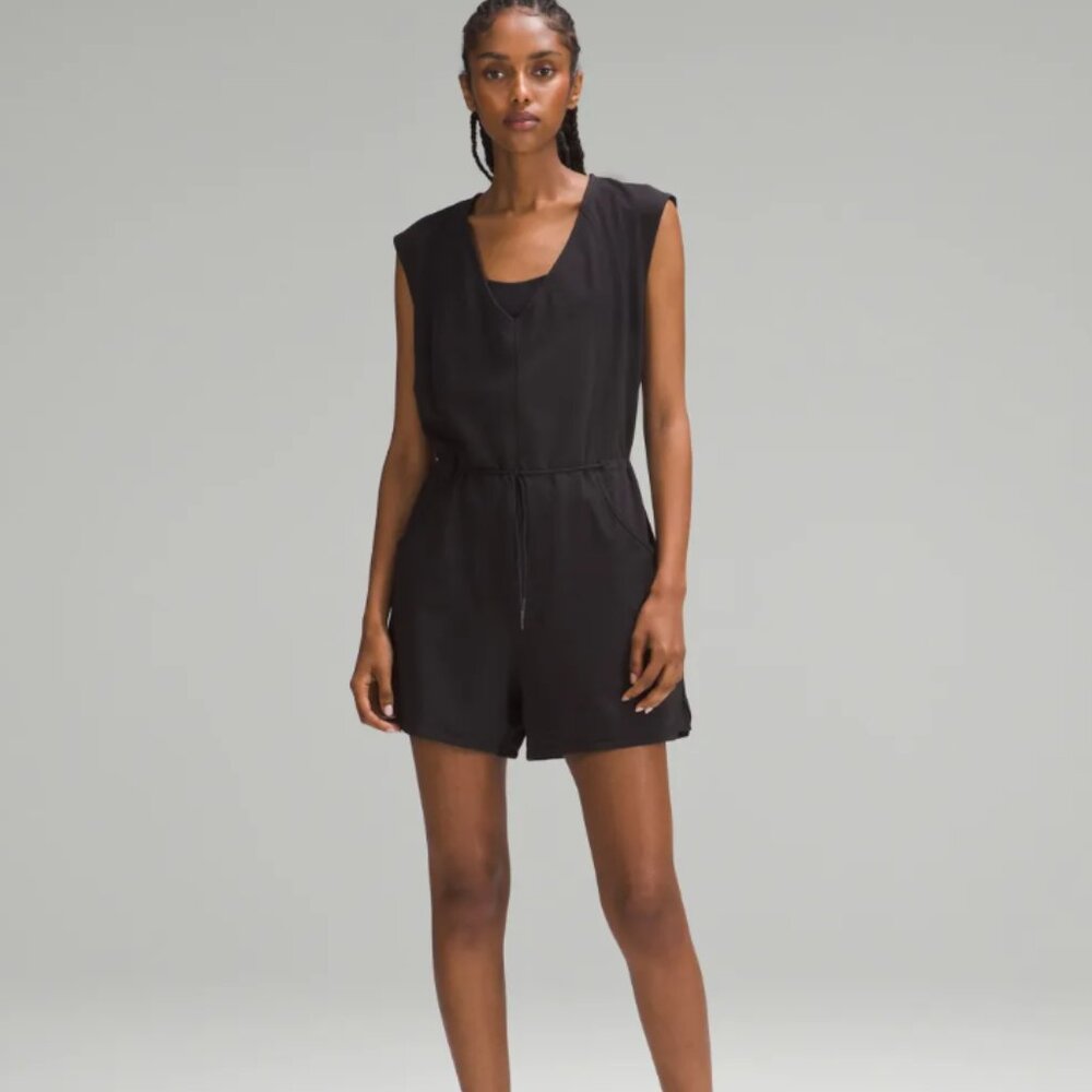 Lululemon Black French Terry V-Neck Romper